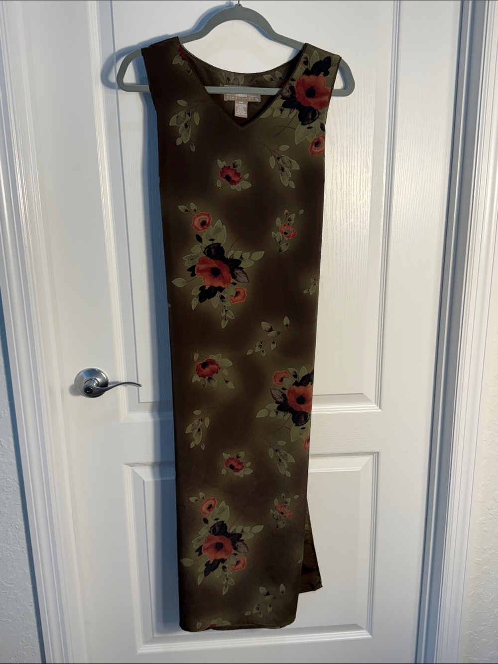 Norton Vintage Petite Olive Green Floral Maxi Dress Sze PM